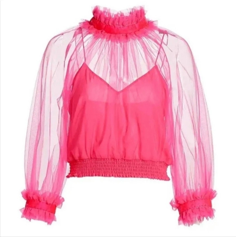 Alice + Olivia Alexia Ruffled Sheer Blouse in Pink Size  XS /S NWOT